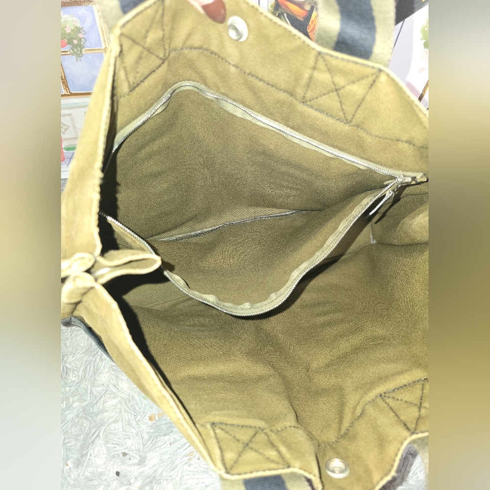 Hermès Striped Olive 🫒 Green & Blue Large Tote (GUC)(SEE PICS) - Picture 9 of 12